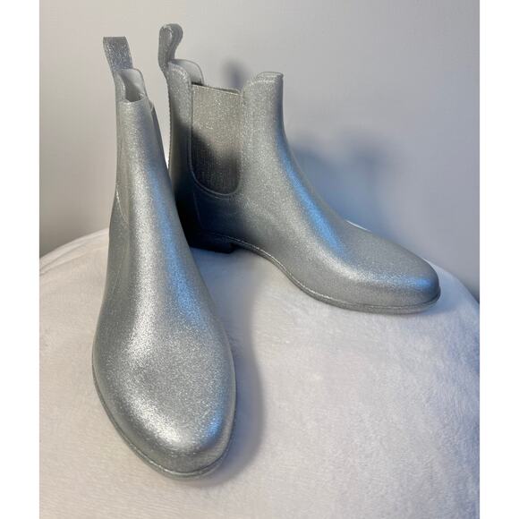 J.Crew Mercantile Shoes - J Crew Mercantile Silver Gray Sparkle Rainboot Rubber Ankle Boot Wellie 10 NEW